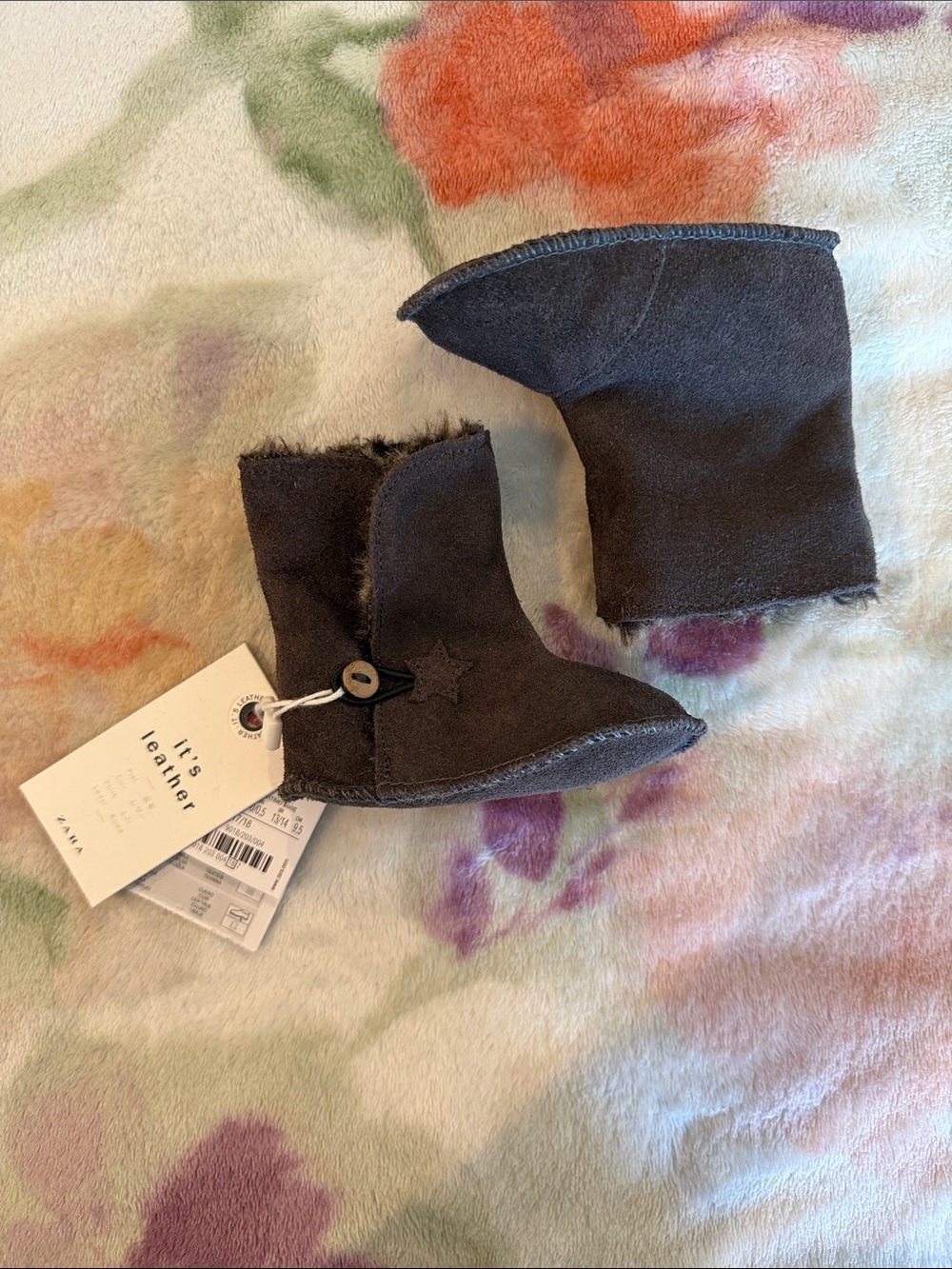 Zara Baby Soft Suede Booties - Dark Gray